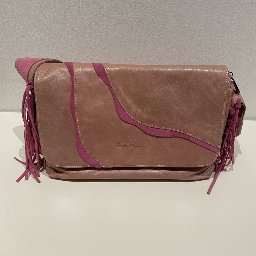 Bella Donna Italian crafted leather handbag with fringe. In Barbie pink. - Picture 3 of 12